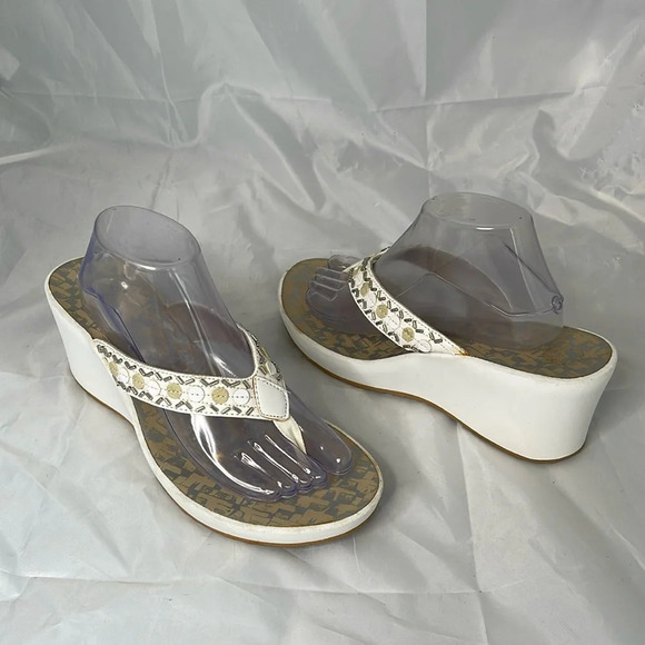 CLARKS Platform Wedge Thong Sandals White Beaded Vegan Leather Boho Size 11 - Picture 12 of 12